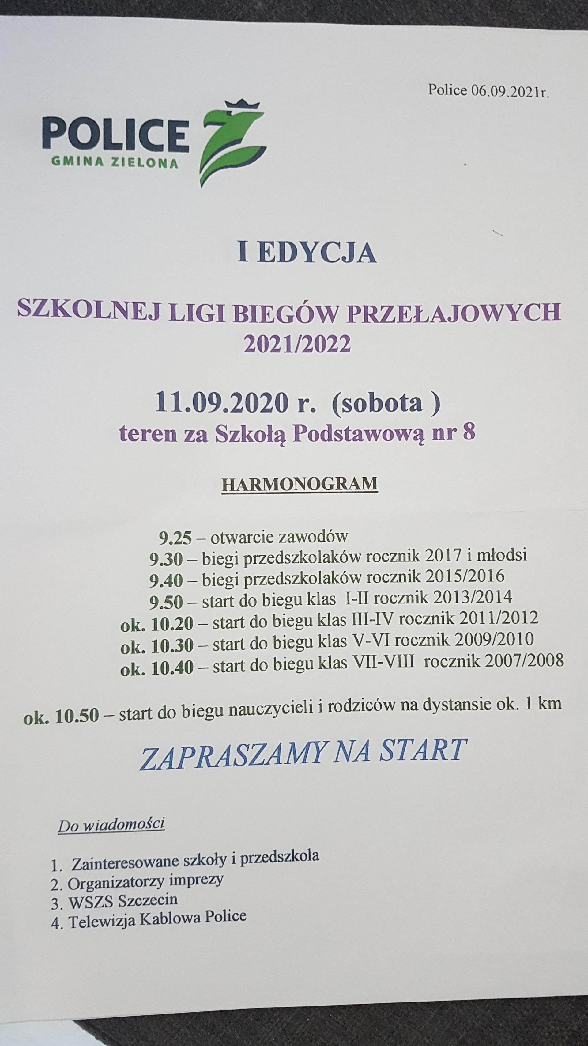 I Edycja Szkolnej Ligii Biegów Przełajowych 2021/2022